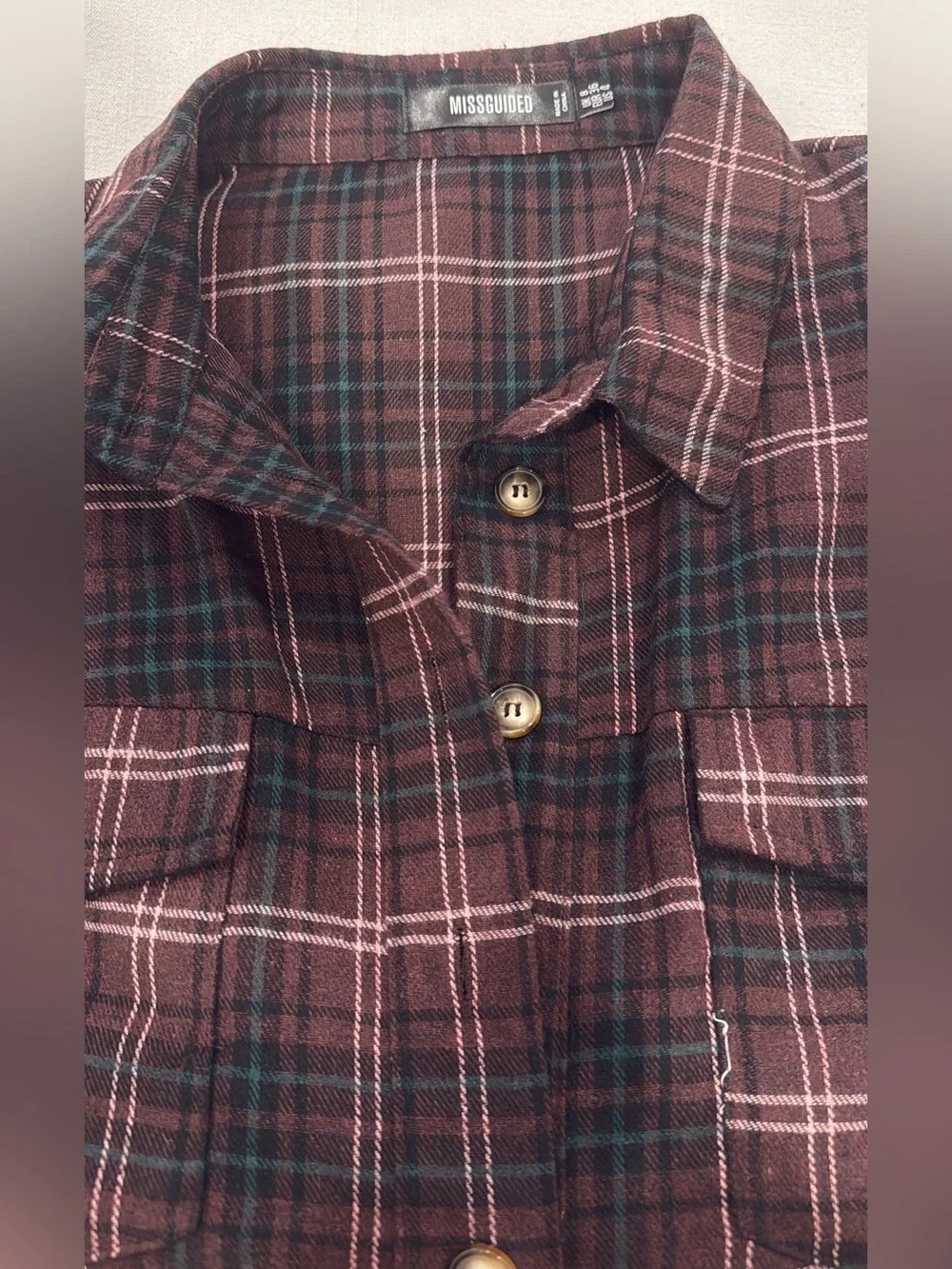Missguided Burgundy Plaid Button-Down Shirt